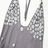 Women's Summer Sexy Hanging Neck Dew Back Brightle Leaf Side Dress