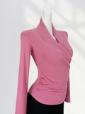 Toloer Quality Combed Cotton Cross V-Neck Long Sleeve Bottom Shirt Female Spring Elegant Wind Slim Inside A