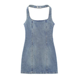 Spring Style Neckline Slimming Mini Denim Dress 3607080-Outfit