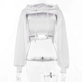 Sexy Streetwear Loose Women Hoodies Lace Up Sweatshirts Summer Autumn Long Sleeve Pullover Short Hooded Crop Top