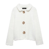 Women's Autumn And Winter New Fashion Flower-Shaped Buckle Knitted Sweater Cardigan