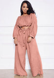 Casual Crop Top and Suspender Wide Pants
