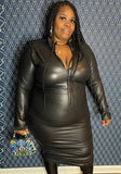 Black Leather Long Sleeves Sexy Plus Size