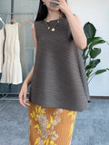 Folding Top Irregular Sleeveless Vest Chic Design Feeling Thin Folded Fashion T-Shirt