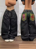 Street Personality Pattern Loose Straight Tube Wide Leg Jeans E-Commerce Y2K Gothic Style Denim Trousers Girl-Outfit