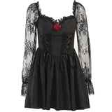 Autumn Style Dark Male Main Dress Design Feeling Slim Three-Dimensional Flower Lace Temperament Dress Woman-Outfit