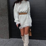 Y2K Women's Oversized Sweater Knitted Green O Neck Long Sleeve Pullover Tops Casual Party Sexy Club Sweaters Dresses