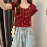 Sweet Embroidered Flower Short-Sleeved T-Shirt First Love Salt Summer New Lace-Up Short Cardigan
