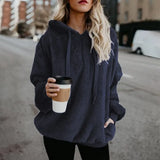 Women Fleece Hoodies 2021 Long Sleeve Hooded Pullover Sweatshirt Autumn Winter Warm Zipper Pocket Fur Coat Plus Size