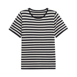 Homemade New Women's Classic Striped Short-Sleeved Knitted T-Shirt