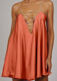 Sweet Metal Straps Sleeveless Solid Satin Mini Loose Club