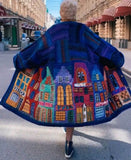 new style 2021 women's long-sleeved loose coat printed woolen