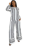 Casual Elegant Stripes Blouse and Pants 2 Piece