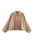 Spring New Women's Fashion Army Green Velvet Effect Short Long Sleeve Epaulets