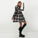 Graduation party dress gift Plaid Square Collar Mini Dress Women Puff Sleeve College style High Waist Loose Dress Girl Casual
