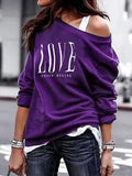 Women's Pullover Sweatshirt Heart Printed Long Sleeve One Shoulder Tops Autumn Winter Sweat Shirts Woman Casual