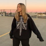 Goth Black Oversized Hoodies Women Techwear Skulls Diamond E Girl Y2K Pullovers Long Sleeve Casual Autumn