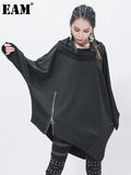 Loose Fit Black Irregular Sweatshirt New Turtleneck Long Sleeve Women Big Size Fashion Tide Spring Autumn 2023