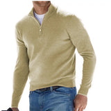 New Autumn Long Sleeve V-Neck Wool Woolen Zip-Up Men's Casual Polo
