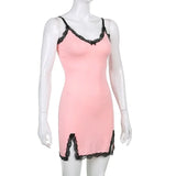 Hollow Out Goth New Dress Women Striped V Neck Sexy Mini Dresses Dark Academia Aesthetic 90s Cute Kawaii