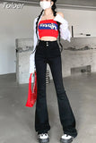 Women High Waist Slim Flare Jeans Raw Edge Design Retro Casual Street Style Pantalones Vaqueros Mujer Y2k Baggy