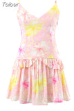 Floral Print Short Strap Dress Woman 2023 Spring Summer Casual Sexy Hot Girl A-Line Ruffled Mini Dress