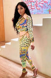 Print Retro Elegant Blouse and Pants Two Piece Set 703-1-Outfit