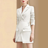 Casual Khaki Two Piece Set Women Notched Long Sleeve Blazer High Waist Irregular Mini Skirt Women's Suit 2022