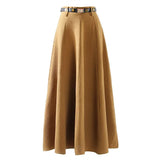 khaki Casual Slim Solid Temperament Skirt Female Gathered Waist Minimalist Skirts For Women Autumn Style 2021