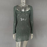 Explosion Women's Lily Hot Diamond Sexy Half-Perspective Long-Sleeved Short