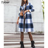 Winter Women Long Wool Jacket Elegant Turn Down Collar Plaid Coat Ladies Casual Button Outerwear Warm Streetwear