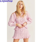 Two Piece Sets Women Long Sleeve O Neck Knitted Pullover Sweaters Tops Bohemian Mini Skirt Chic Beach Vacation Women