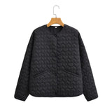 Winter IvoryWhite Embossing Heart Quilted Coat CHIC Women Front Pocket Thin Quilting Full Sleeve Loose Warm Jacket Black-Outfit