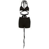 Casual Sporty Set Woman 2 Pieces Halter Crop Top Camisole High Waist Pants Matching Sets Sexy Backless Solid Slim
