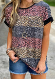 Leopard T-shirt Fashion Striped Tops Tee Shirts Women Clothes 2020 Summer Short Sleeve Top Casual O-neck Loose