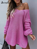 Spring 2022 Party Club Knitted Dress Women Clothing New Year Plus Size Casual Long Sleeve Sexy V Neck Mini