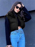 Winter Fashion Jackets For Women 2022 Orange Zipper Crop Tops Jackets Coats Streetwear Sleeveless Vest Black Coat