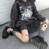 QWEEK Vintage Gothic Harajuku Hoodies Women Streetwear Punk Hip Hop Black Mall Goth Tops Chain Clothes Female 2021
