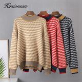 Houndstooth Knitted Cashmere Sweaters Women 2021 New Winter Loose Ladies Pullovers Warm Casual Knitwear