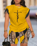 Summer New Women's Temperament Digital Printing Round-Neck Short-Sleeved