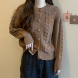 Autumn And Winter New Simple Literature And Art Lazy Sweater Coat Gentle Wind Loose Twist Thickened Knitted Cardigan-Outfit