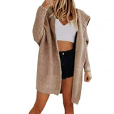 Thick Trendy Hooded Open Front Knitted Sweater Skin-Friendly Loose Cardigan Solid Color For