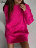 Autumn Winter 2021 Y2K Sexy Knitted Women's Dress Sweater Oversize Long Sleeve V Neck Casual Top Mini Party