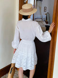 2025 New White Shirt Women's Long-Sleeved French Design Dress Holiday