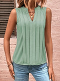 Women's Blouse Summer Fashion Style Elegant Pleated V-neck Tank Top 2023 Ladies Solid Color Sleeveless Slim Shirts Camisas