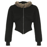 Wind Hair Stranding Zip Coat Hottie Autumn And Winter Slim Slim Irregular