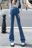 Y2K 2023 New Spring High Waisted Jeans Women's Flare Pants Pocket Korean Vintage Denim Trousers Blue Black Grey