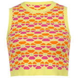 Casual Sleeveless Knitted Crop Top Vest Women Dot Print Vintage Y2K Pullover Laides Fashion Korean Spring