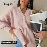 Casual v-neck knitted cardigan women Autumn winter lantern sleeve button female cardigan Fashion ladies oversize