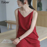 Women Chiffon Spaghetti Strap Sleeveless Dress Korean Loose V-neck Sexy Elegant Vintage Ladies Breathable Thin